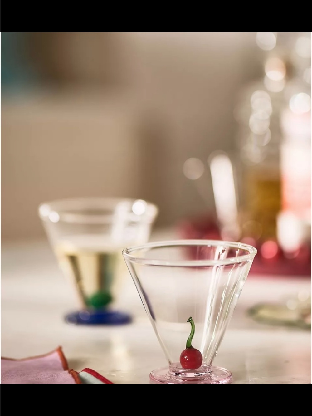 Clear Martini Glass with Green  Olive Accent